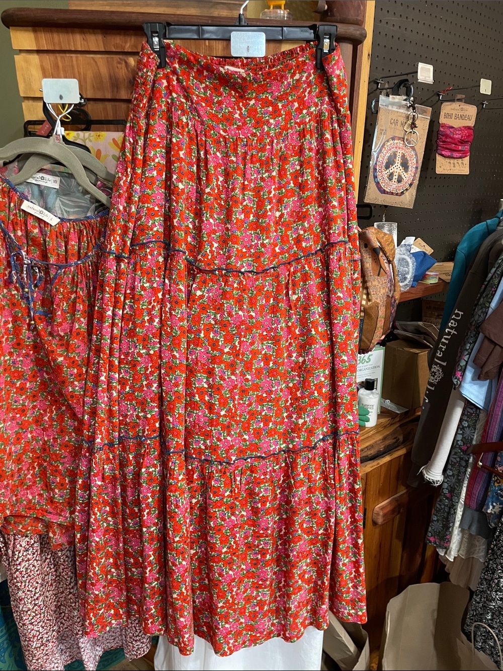 NATURAL LIFE Hanna Maxi Peasant Maxi Skirt - Pink Azalea Tiered